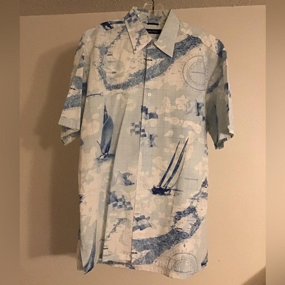 Nautica Beach Sailing Button Down Short Sleeve Shirt